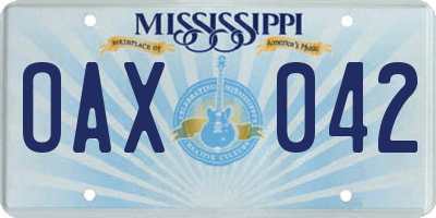 MS license plate OAX042