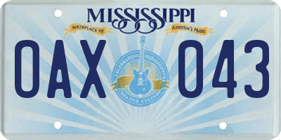 MS license plate OAX043