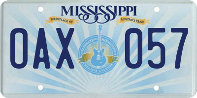 MS license plate OAX057