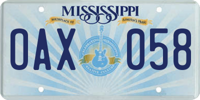 MS license plate OAX058