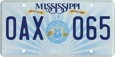 MS license plate OAX065