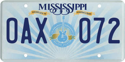 MS license plate OAX072