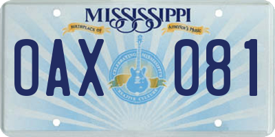 MS license plate OAX081