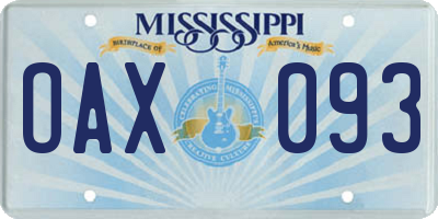 MS license plate OAX093