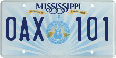MS license plate OAX101