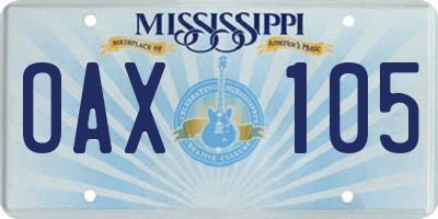 MS license plate OAX105