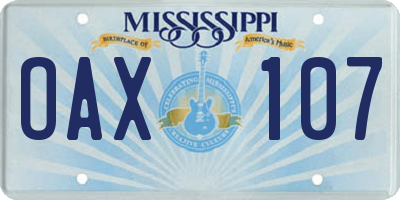 MS license plate OAX107