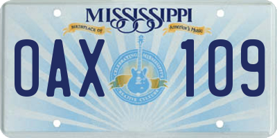 MS license plate OAX109