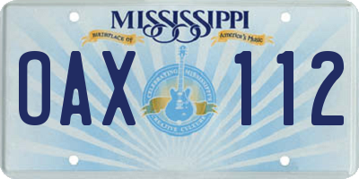 MS license plate OAX112