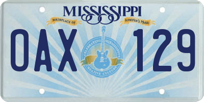 MS license plate OAX129