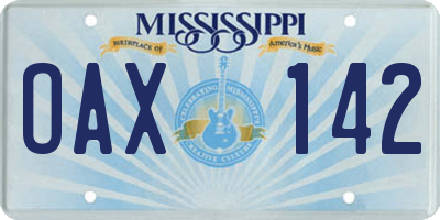 MS license plate OAX142