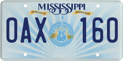 MS license plate OAX160