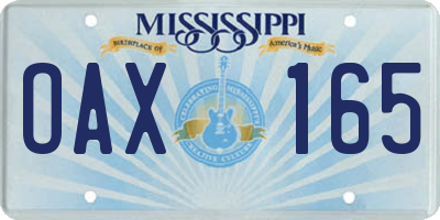 MS license plate OAX165