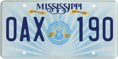 MS license plate OAX190