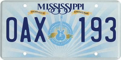 MS license plate OAX193