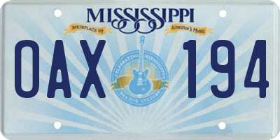 MS license plate OAX194