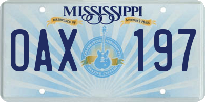MS license plate OAX197