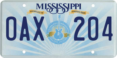 MS license plate OAX204
