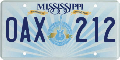MS license plate OAX212