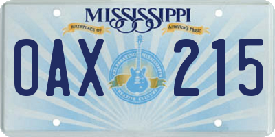 MS license plate OAX215