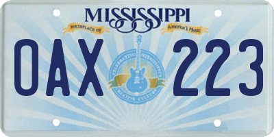 MS license plate OAX223