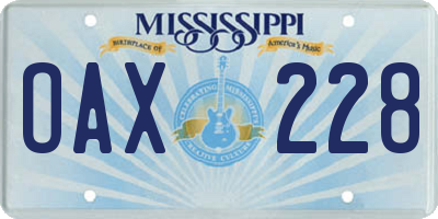 MS license plate OAX228