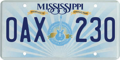MS license plate OAX230