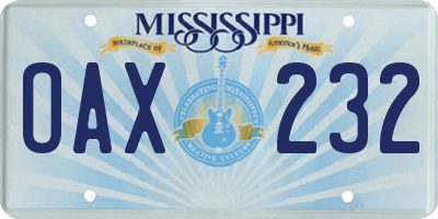 MS license plate OAX232