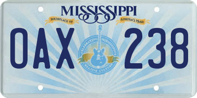 MS license plate OAX238