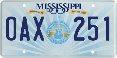 MS license plate OAX251