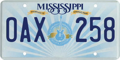 MS license plate OAX258