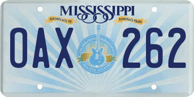 MS license plate OAX262
