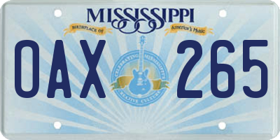 MS license plate OAX265