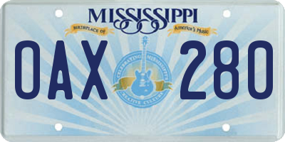 MS license plate OAX280