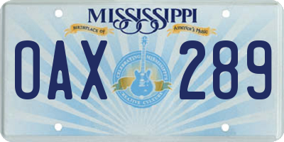 MS license plate OAX289