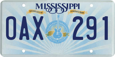 MS license plate OAX291