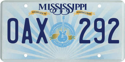 MS license plate OAX292
