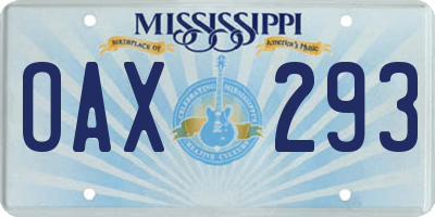 MS license plate OAX293