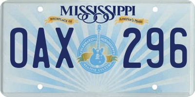 MS license plate OAX296