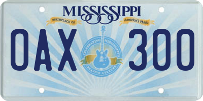 MS license plate OAX300