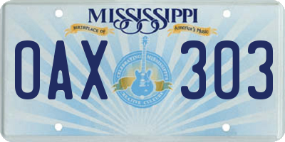 MS license plate OAX303