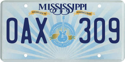 MS license plate OAX309