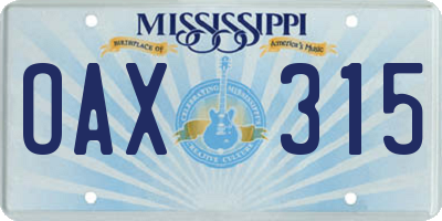 MS license plate OAX315