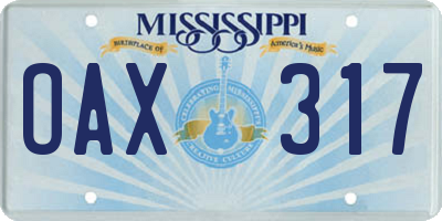 MS license plate OAX317