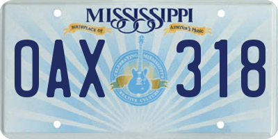 MS license plate OAX318