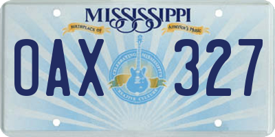 MS license plate OAX327