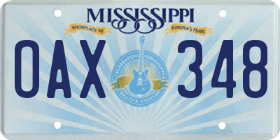 MS license plate OAX348