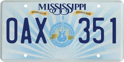 MS license plate OAX351
