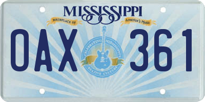 MS license plate OAX361