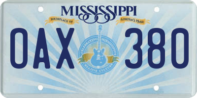 MS license plate OAX380
